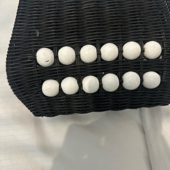 Bali Beaded Straw Black and White Woven Handbag Satchel - Picture 12 of 15